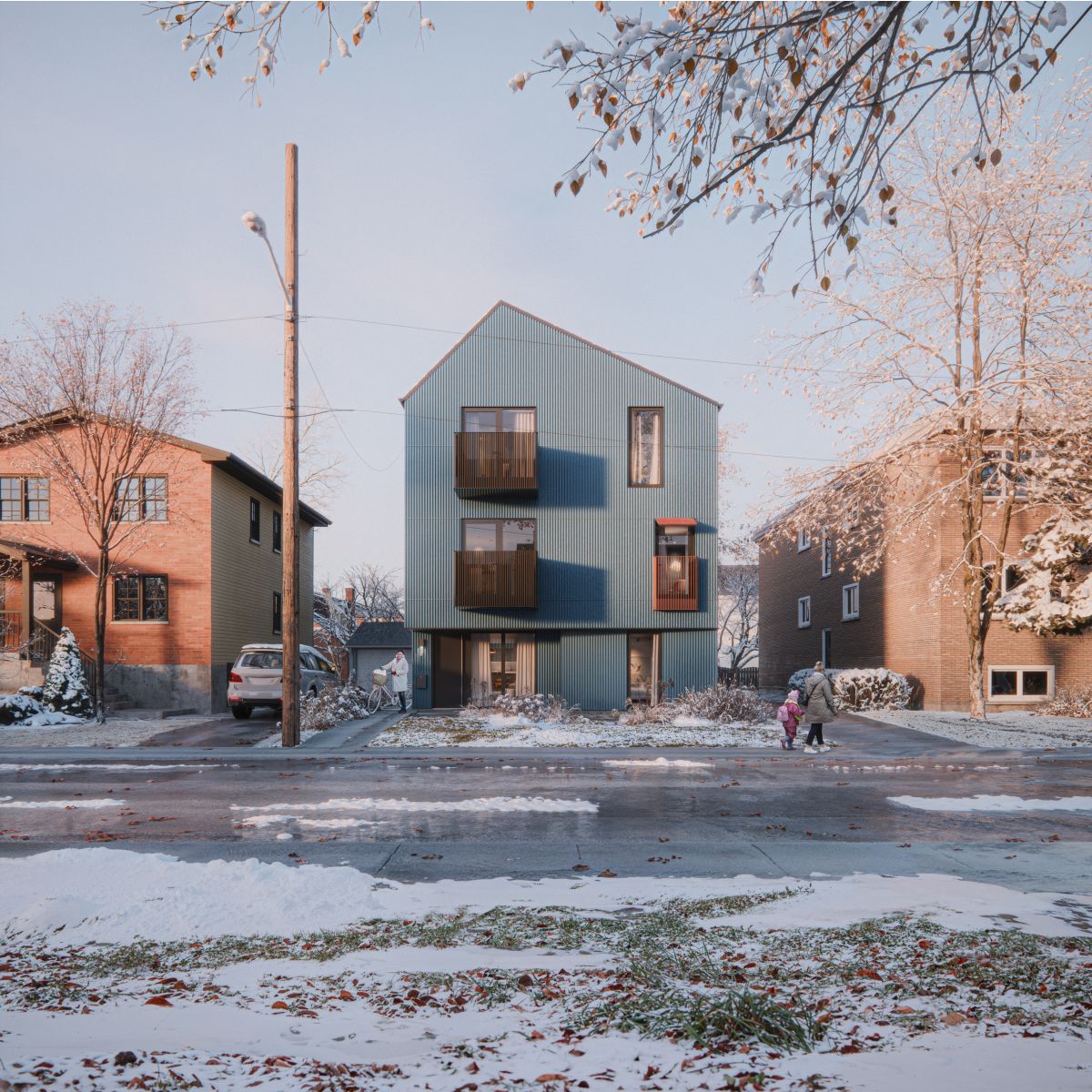 A sixplex built on an existing residental lot